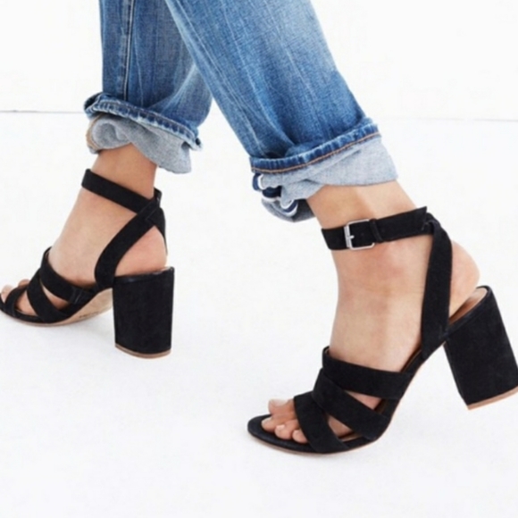 Madewell Shoes - Madewell | Black Suede Block Heel Maria Sandal